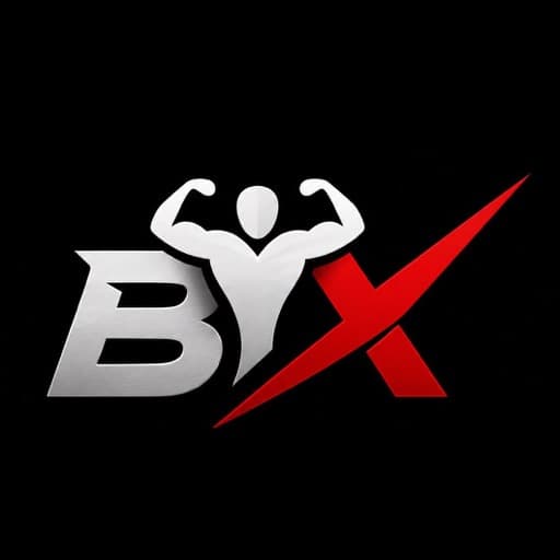 The BodyLiftX monogram — a chrome B, a flexed figure, and the red X